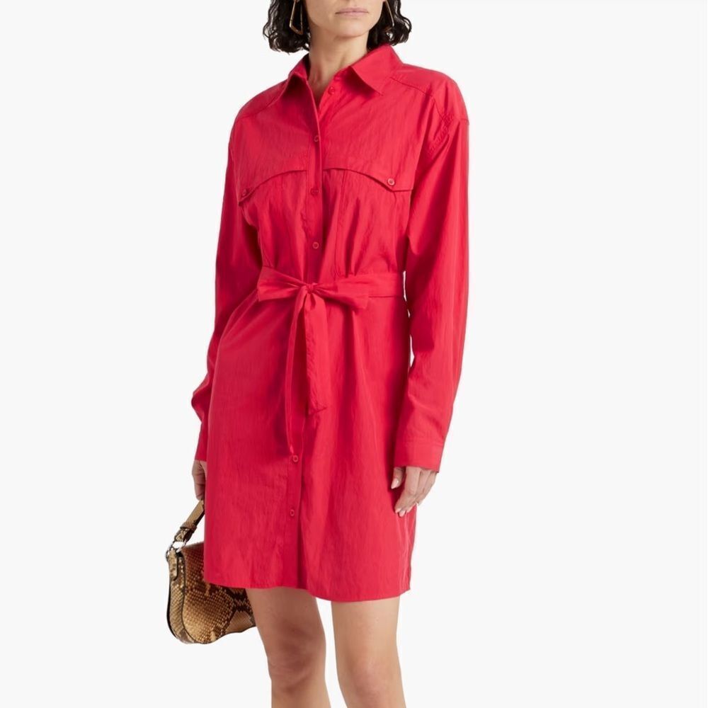 BA&SH Pearl Belted Red‎ Lyocell blend Poplin Mini Shirt Dress Women’s Sz XS